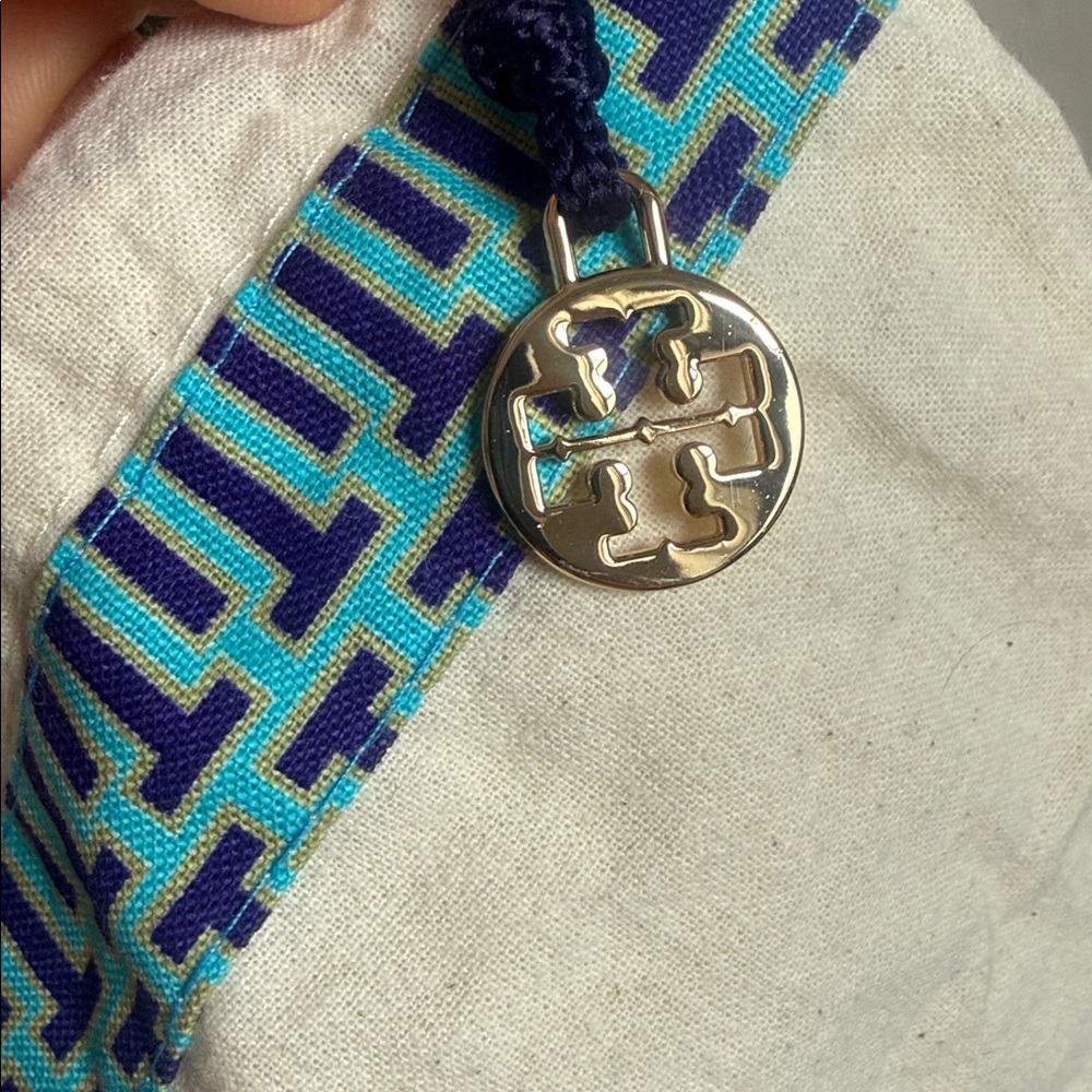 Tory Burch Cream Drawstring Dust Bag with Blue-Turquoise Trim